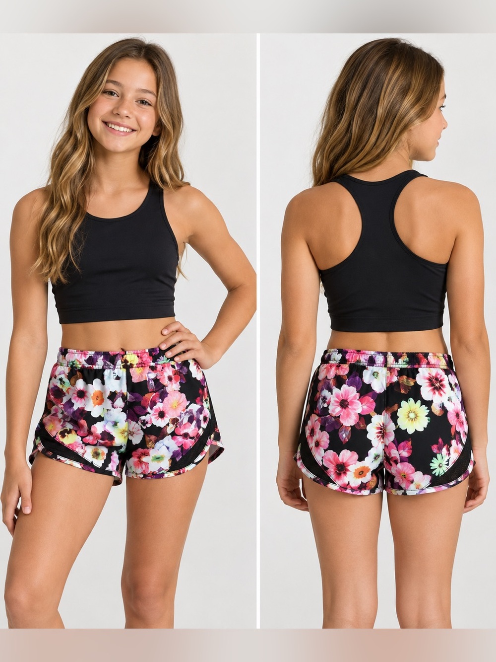Old Navy Active Girls XL 14 Floral Athletic Running Shorts Go-Dry